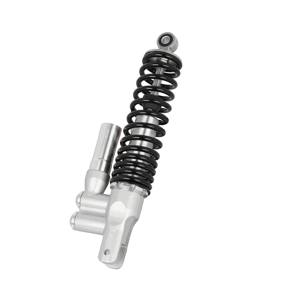340mm Motorcycle Rear Shock Absorber with Remote Reservoir, Silver Body, Black Coil Spring, Adjustable Damping for Sport Bike