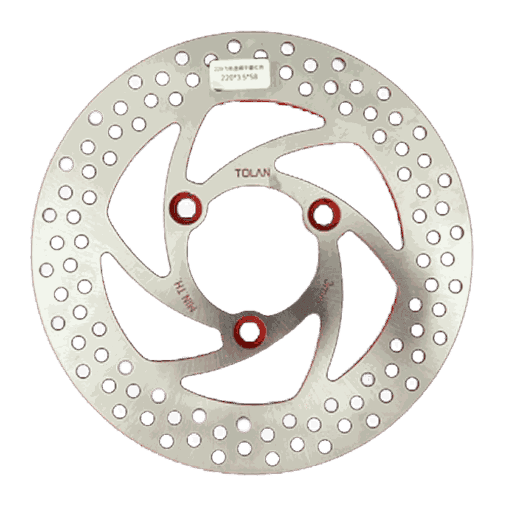 220mm Perforated Motorcycle Brake Disc Rotor, 3‑Bolt Red Accent Stainless Steel Rotor for Dirt Bike - Motorcycle Parts Manufacturer MOTOKS
