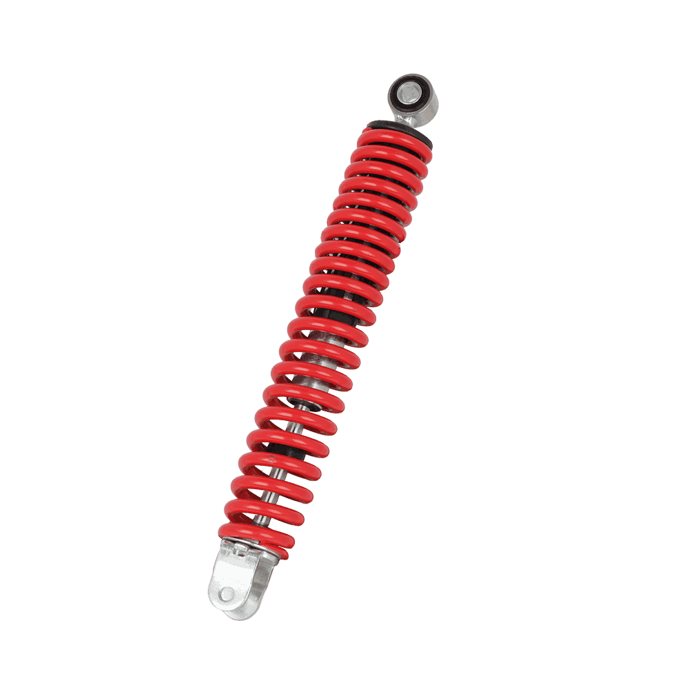 320mm Motorcycle Rear Shock Absorber, Red Coil Spring, Silver Body, Eyelet + Clevis Mount, Universal for 125cc-200cc Scooter - Motorcycle Parts Manufacturer MOTOKS