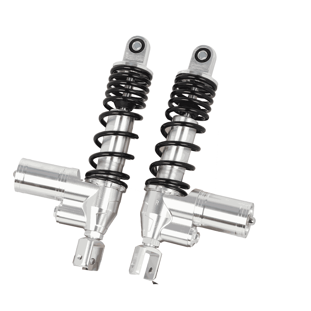 340mm Motorcycle Rear Shock Absorber with Remote Reservoir, Silver Body, Black Coil Spring, Adjustable Damping for Sport Bike - Motorcycle Parts Manufacturer MOTOKS