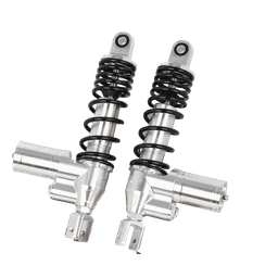 340mm Motorcycle Rear Shock Absorber with Remote Reservoir, Silver Body, Black Coil Spring, Adjustable Damping for Sport Bike thumbnail 2