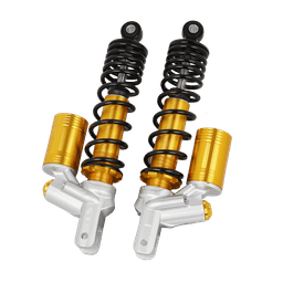 340mm Motorcycle Rear Shock Absorber with Remote Reservoir, Gold/Silver Body, Black Coil Spring, Preload & Rebound Adjustable thumbnail 2