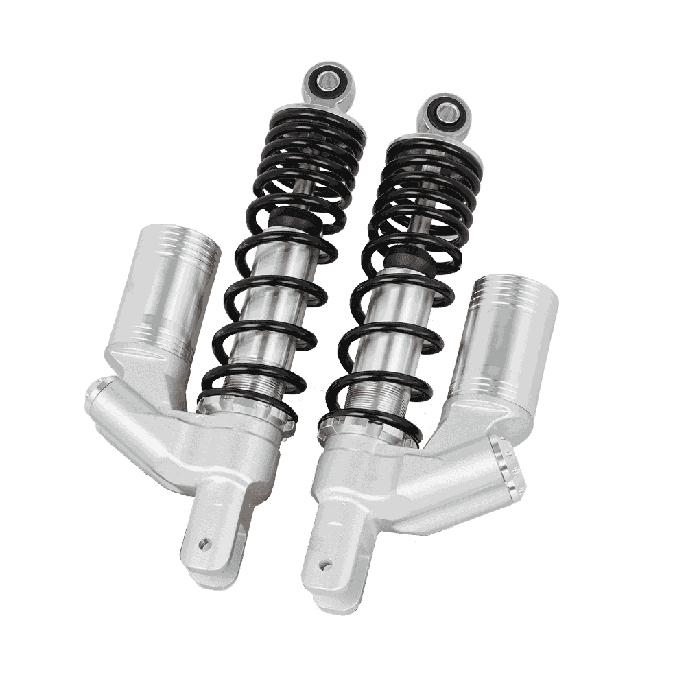 340mm Motorcycle Rear Shock Absorber with Remote Reservoir, Silver Body, Black Coil Spring, Adjustable Damping for Sport Bike