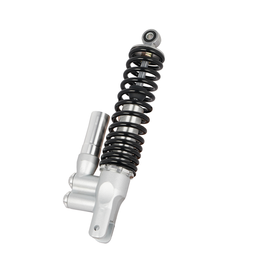340mm Motorcycle Rear Shock Absorber with Remote Reservoir, Silver Body, Black Coil Spring, Adjustable Damping for Sport Bike thumbnail 1